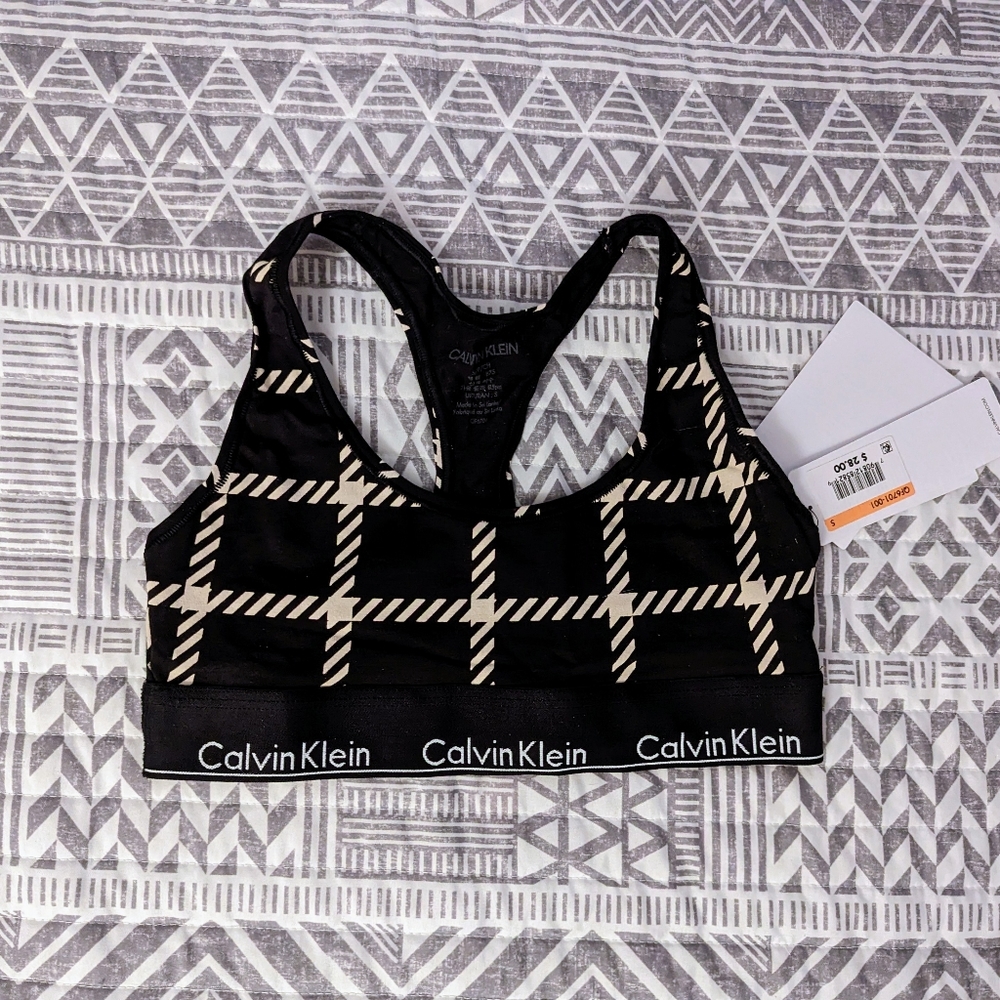 NWT S Calvin Klein black and white plaid bralette punk 90s